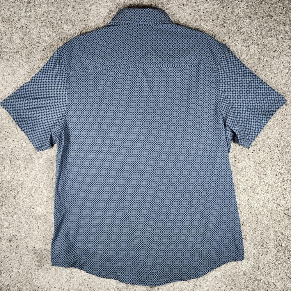 Copper & Oak Button Down Mens Large Blue Geometric Stretch Endurance Excellent